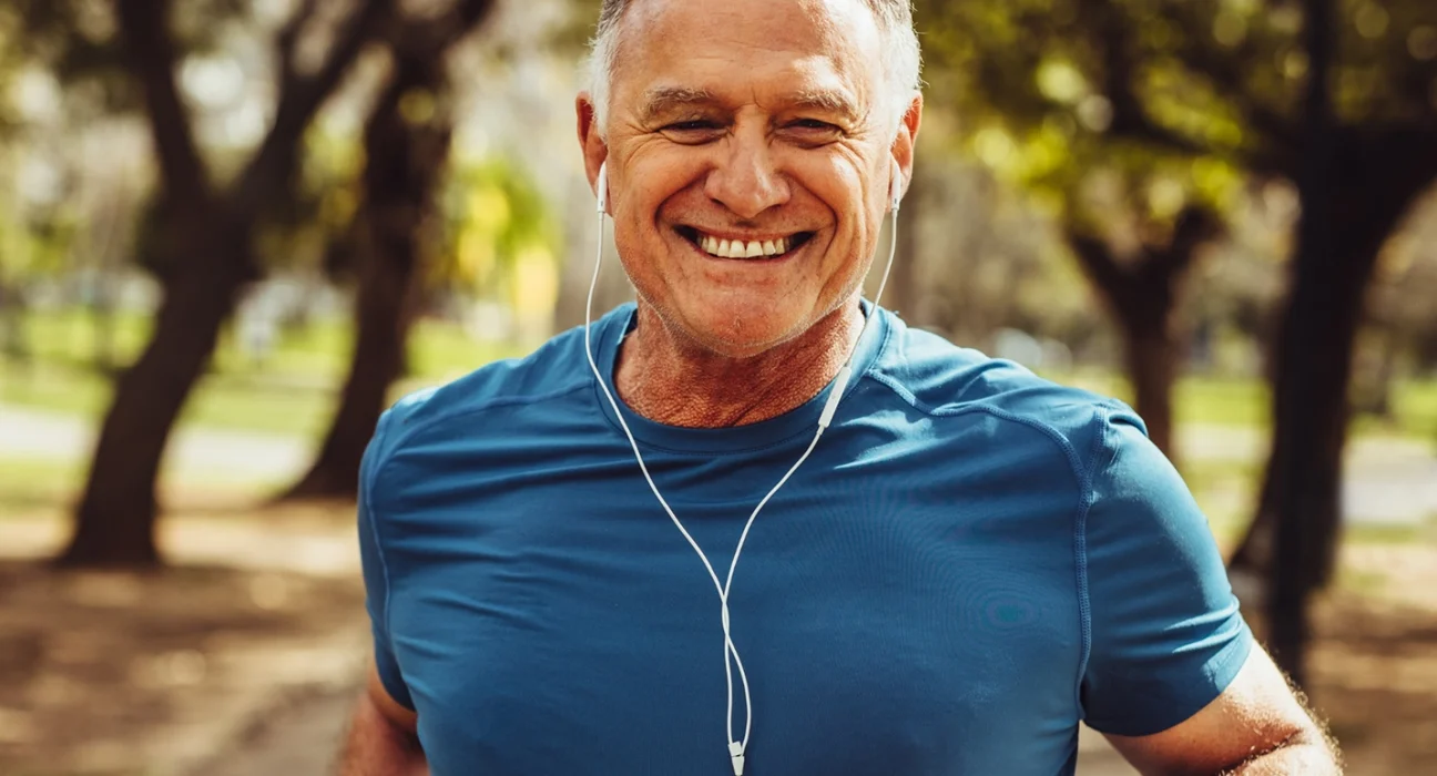 senior man doing exercises outdoor
